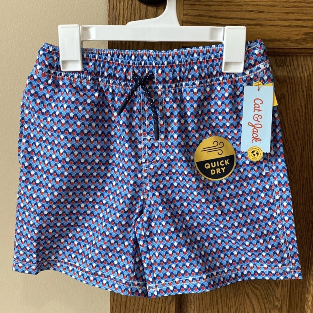 NWT Cat And Jack Boys, Red White And Blue Swimsuit Size Medium